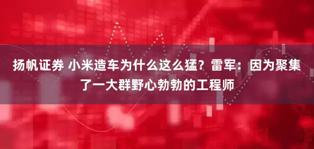 扬帆证券 小米造车为什么这么猛？雷军：因为聚集了一大群野心勃勃的工程师